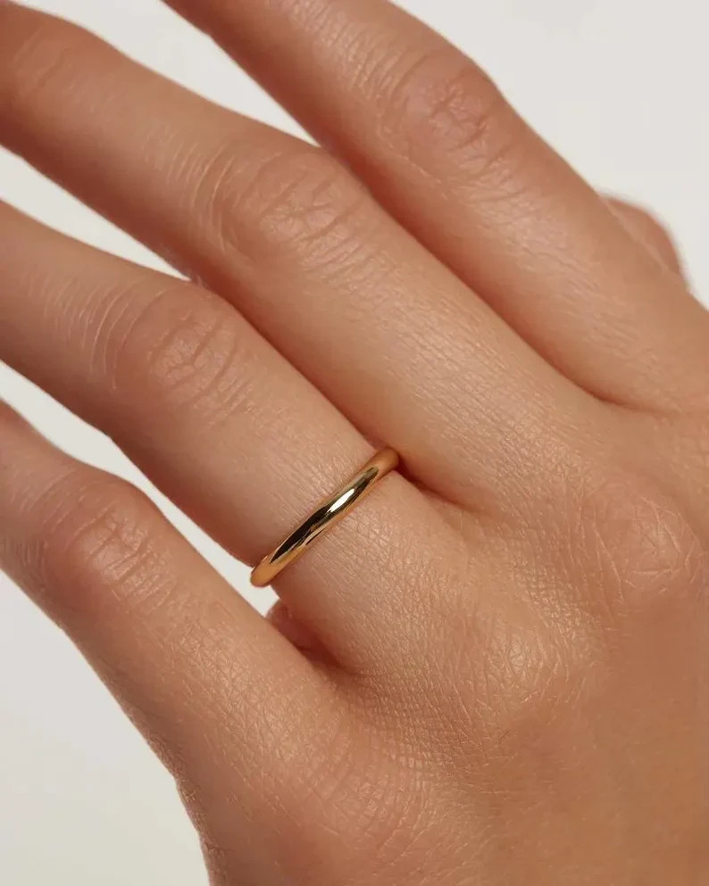 14k Solid Yellow Gold 2mm Wedding Band • Thin Domed Comfort Fit Ring • Gold Ring