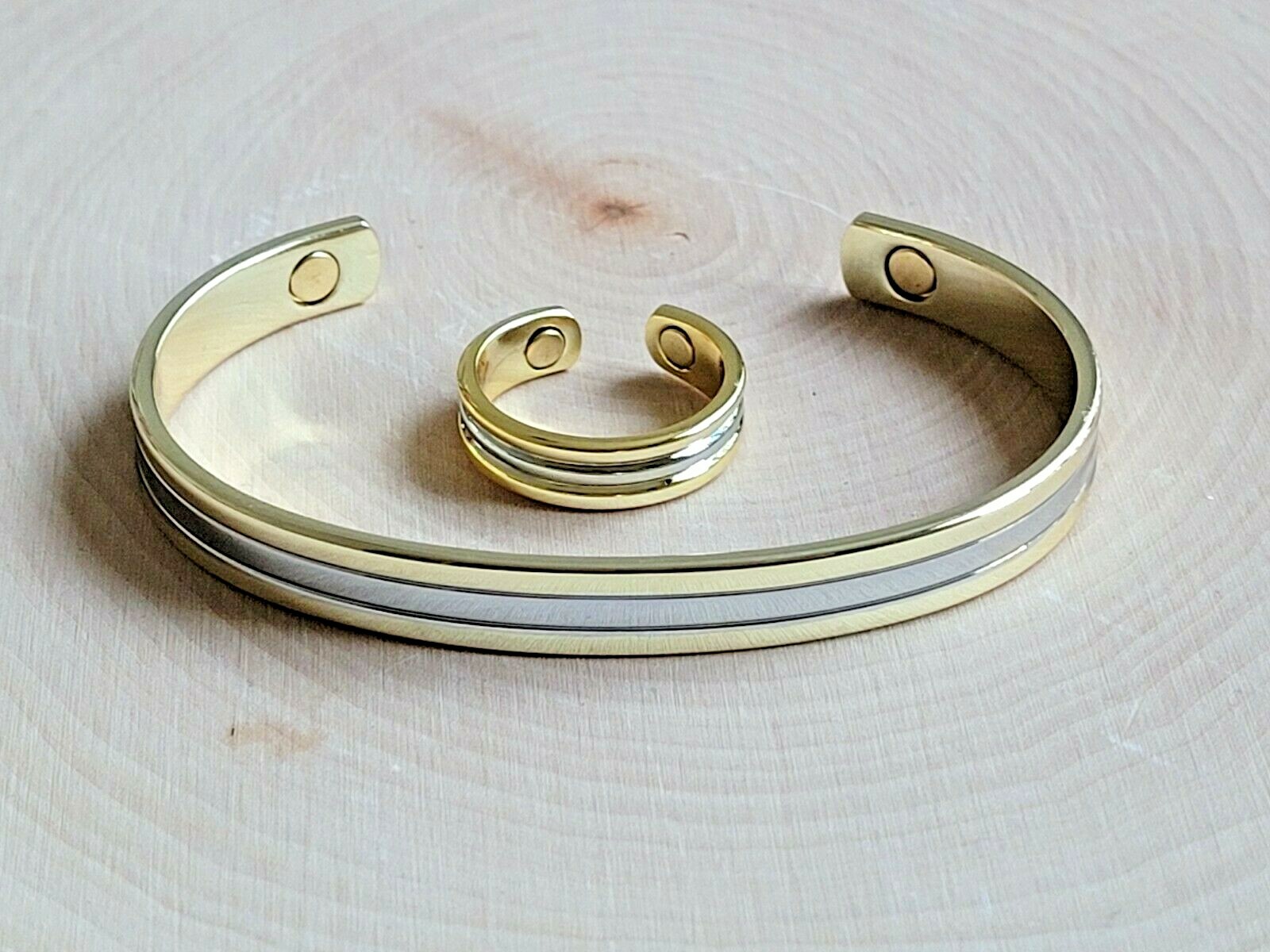 Solid Copper Magnetic Bracelet Ring – Arthritis Cuff Ring Set Gold Silver Roman