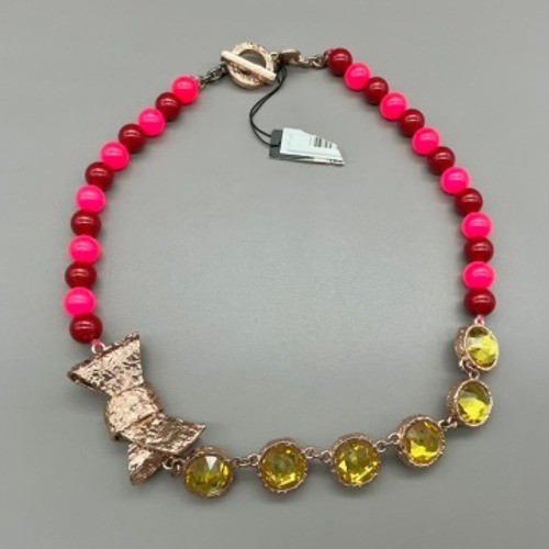 Marc By Marc Jacobs Necklace Women Pink Red Yellow Crystal Bow Toggle 18 Inch