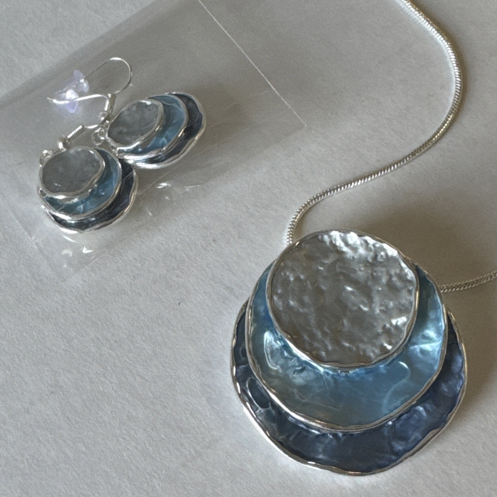 Retro Bohemian Earrings And Necklace Silver & Shades Of Blue