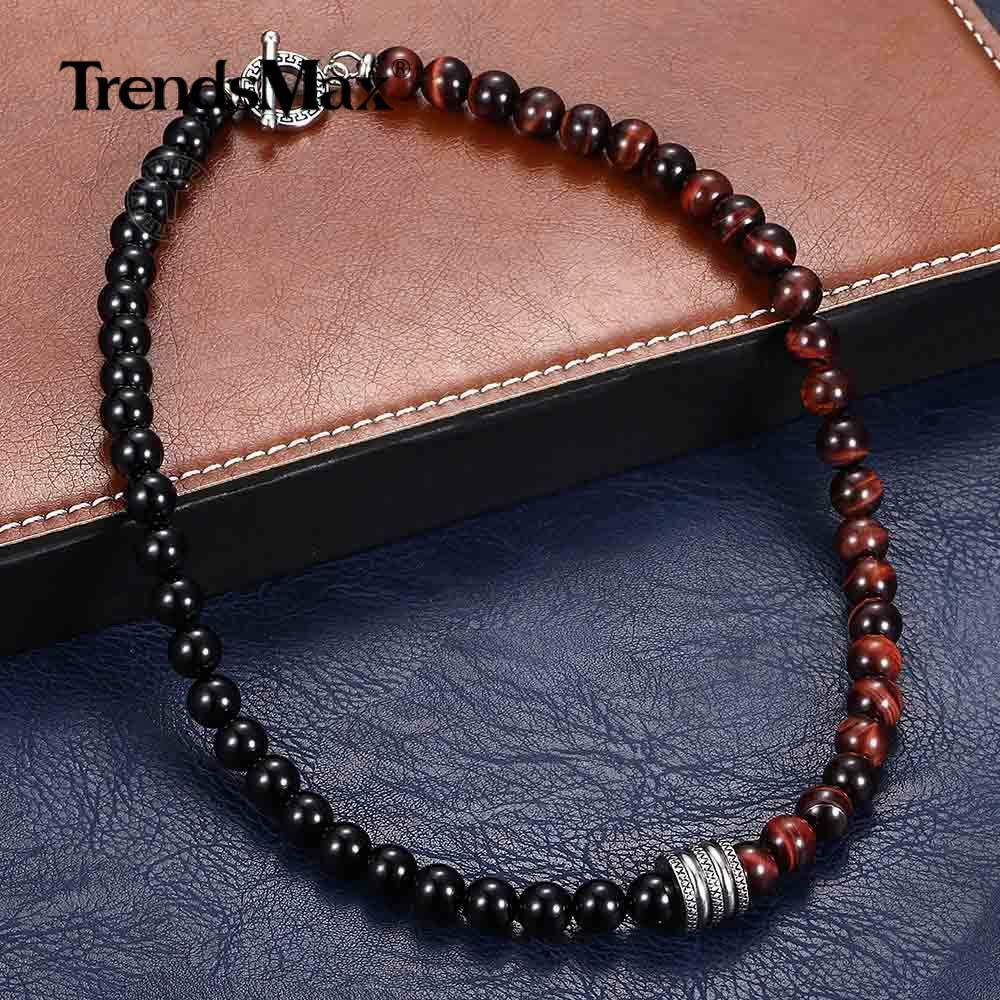Natural Tiger Eyes Jasper Beaded Necklace for Unisex Stainless Steel Charm Xmas