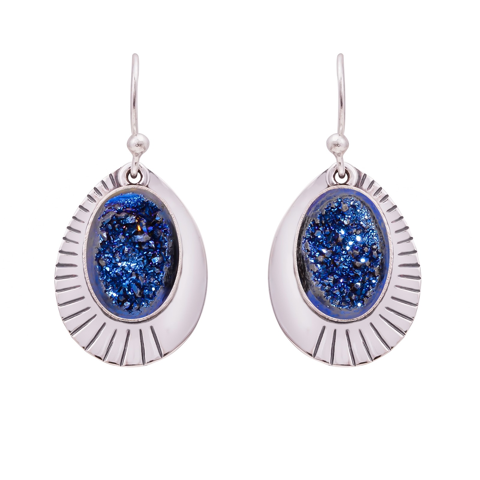 Blue Titanium Agate Drusy 925 Sterling Silver Earring, Christmas Gift E155163