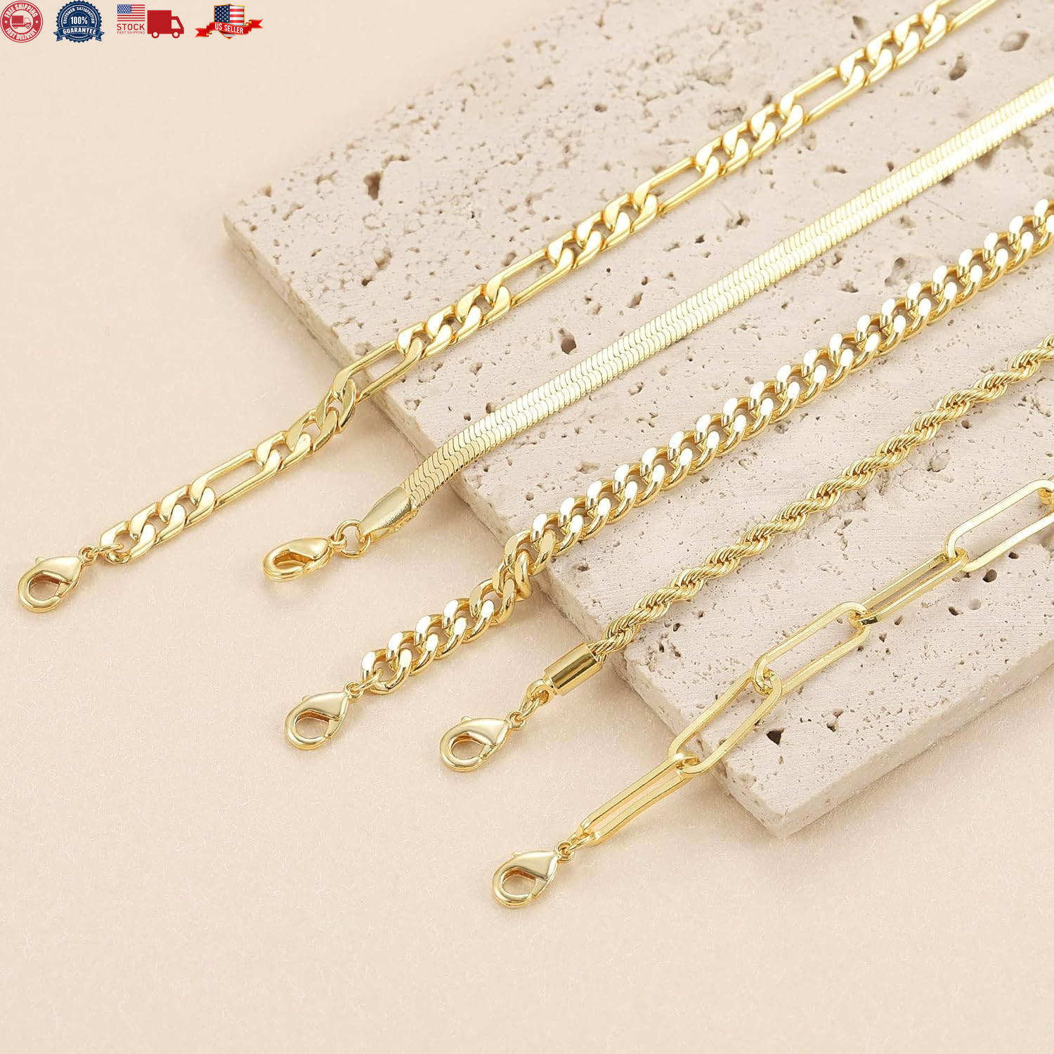 Gold Bracelets for Women Waterproof, 14K Real Gold Jewelry Sets for Women Trendy