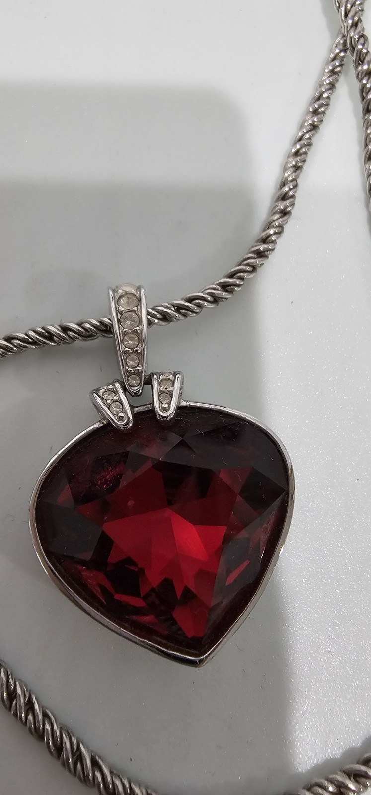 Swarovski Crystal Rhodium Silver Ruby RED OCEANIC HEART Pendant NECKLACE -No Box