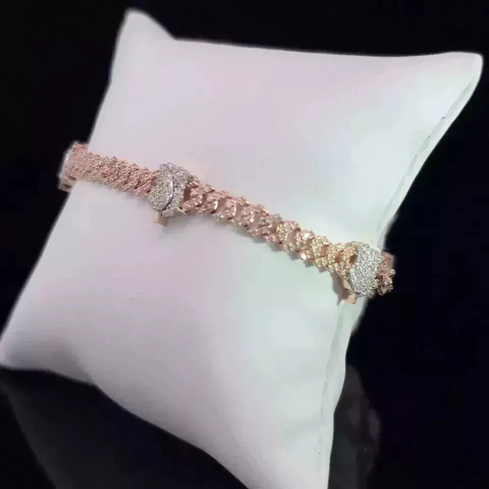 9.9ct Round Cut Simulated Diamond Men’s Cuban Link Bracelet 14K Rose Gold Plated