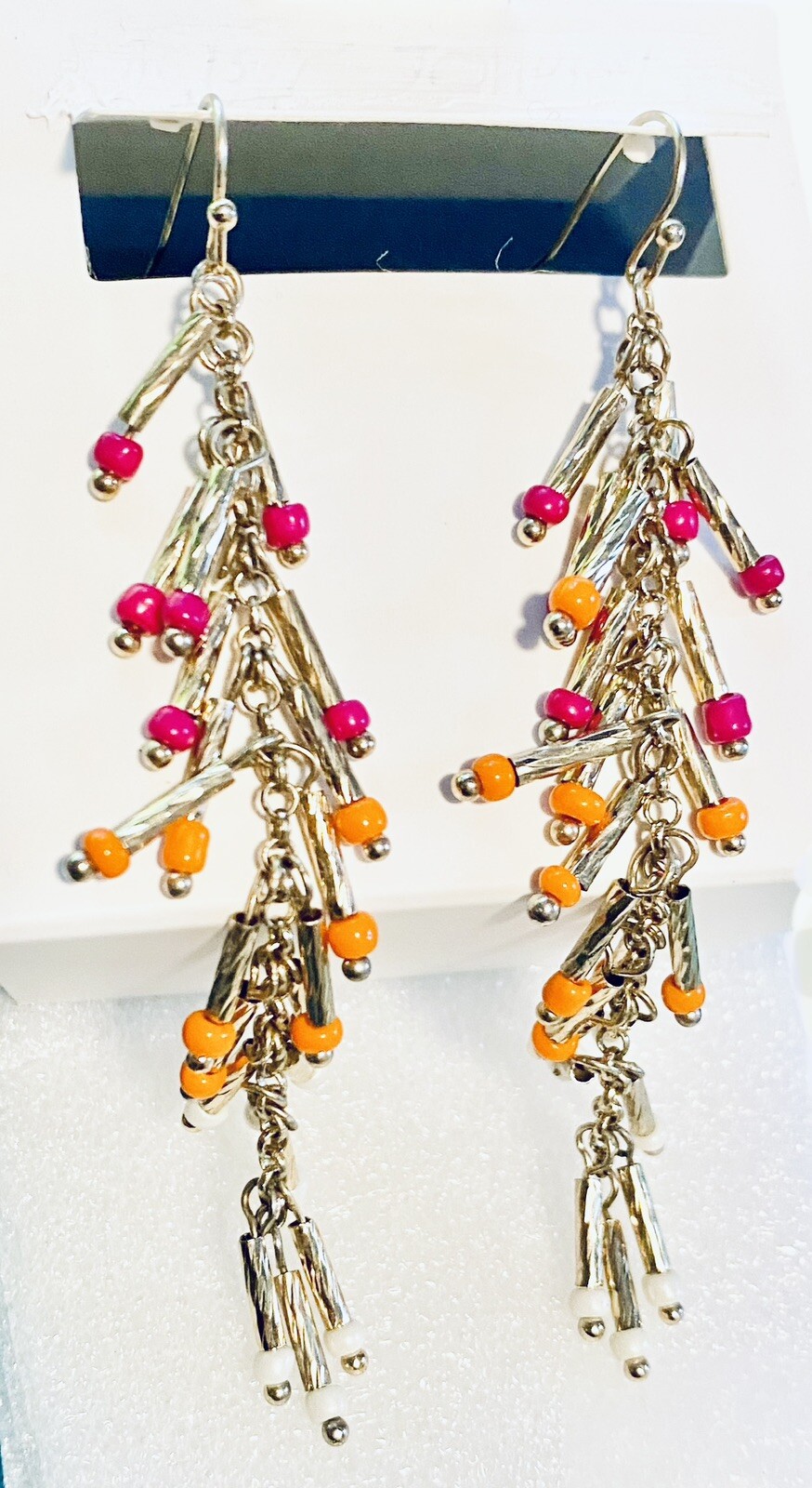 INC Concepts Pink Orange White Bead Gold Tassel Waterfall Earrings Free Bracelet