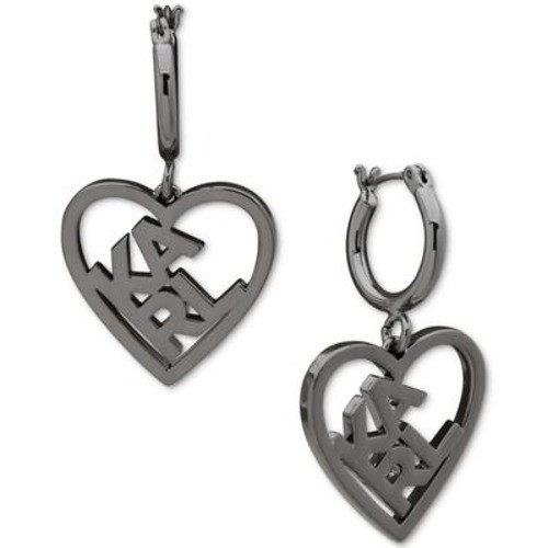 KARL LAGERFELD PARIS SILVER TONE HEART LOGO DROP EARRINGS