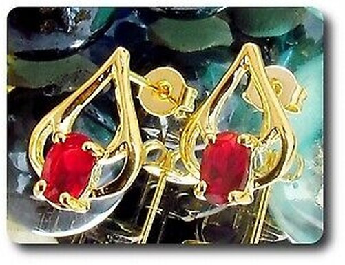 Earrings Ruby 0 3/32×0 9/32in Gold Plated 18 K&n