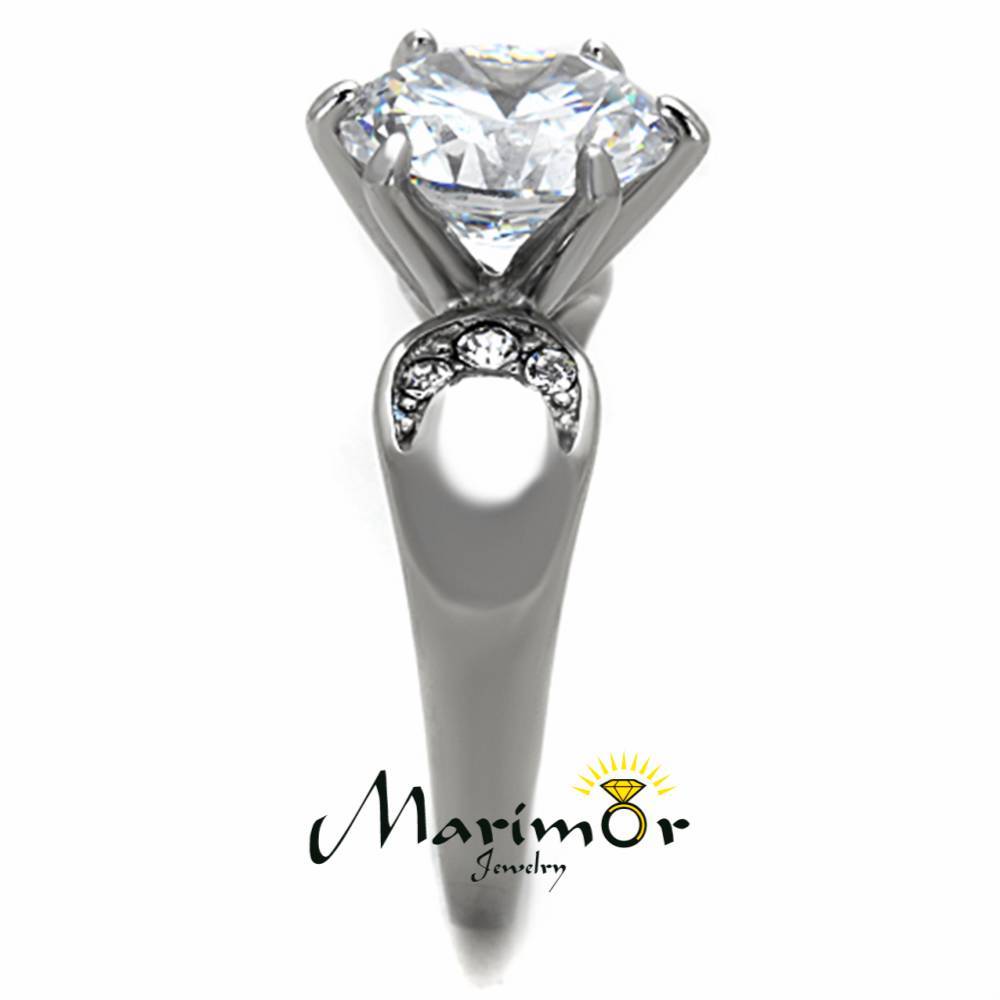 Stainless Steel High Polished 3.9 Ct Round Cut CZ Engagement Ring Size 5-10