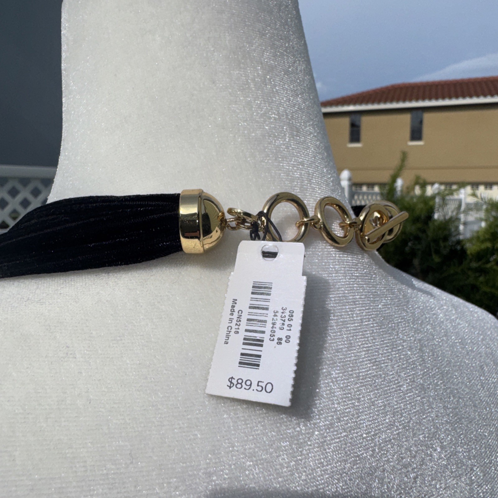 Talbots Black Velvet Gold Tone Faux Pearl CZ Beaded Cluster Necklace 21″ NWT