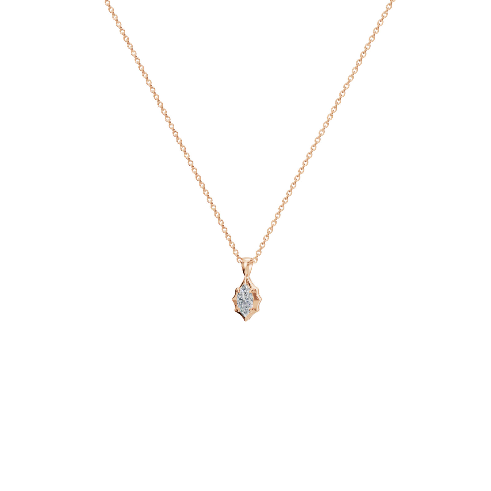 Lab Grown 1.00 Ct Marquise EF VS IGI Certified Diamond Pendant in 14k Rose Gold