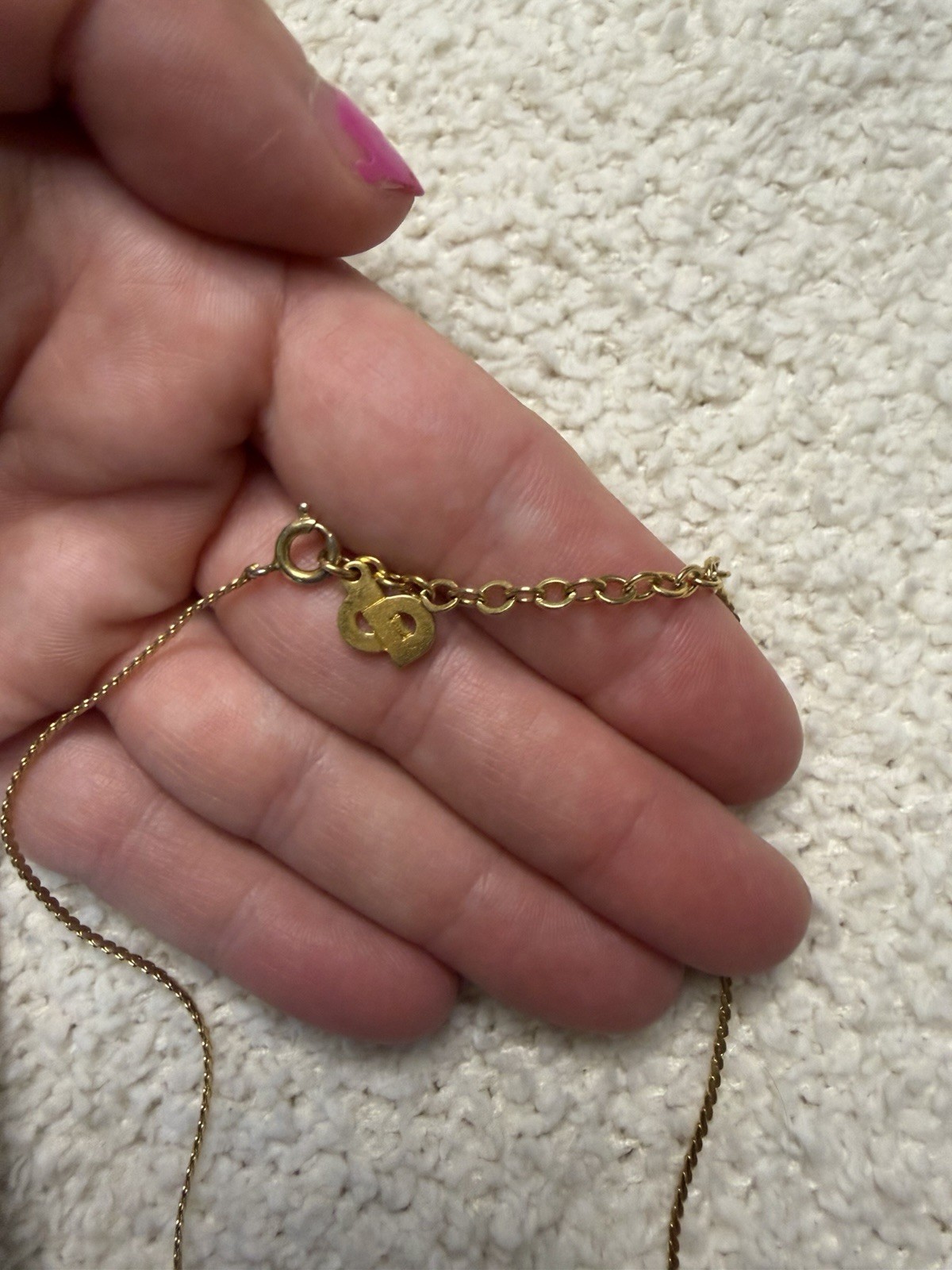 Vintage Christian Dior Signed Gold Tone Chevron V Pendant Rhinestone Necklace