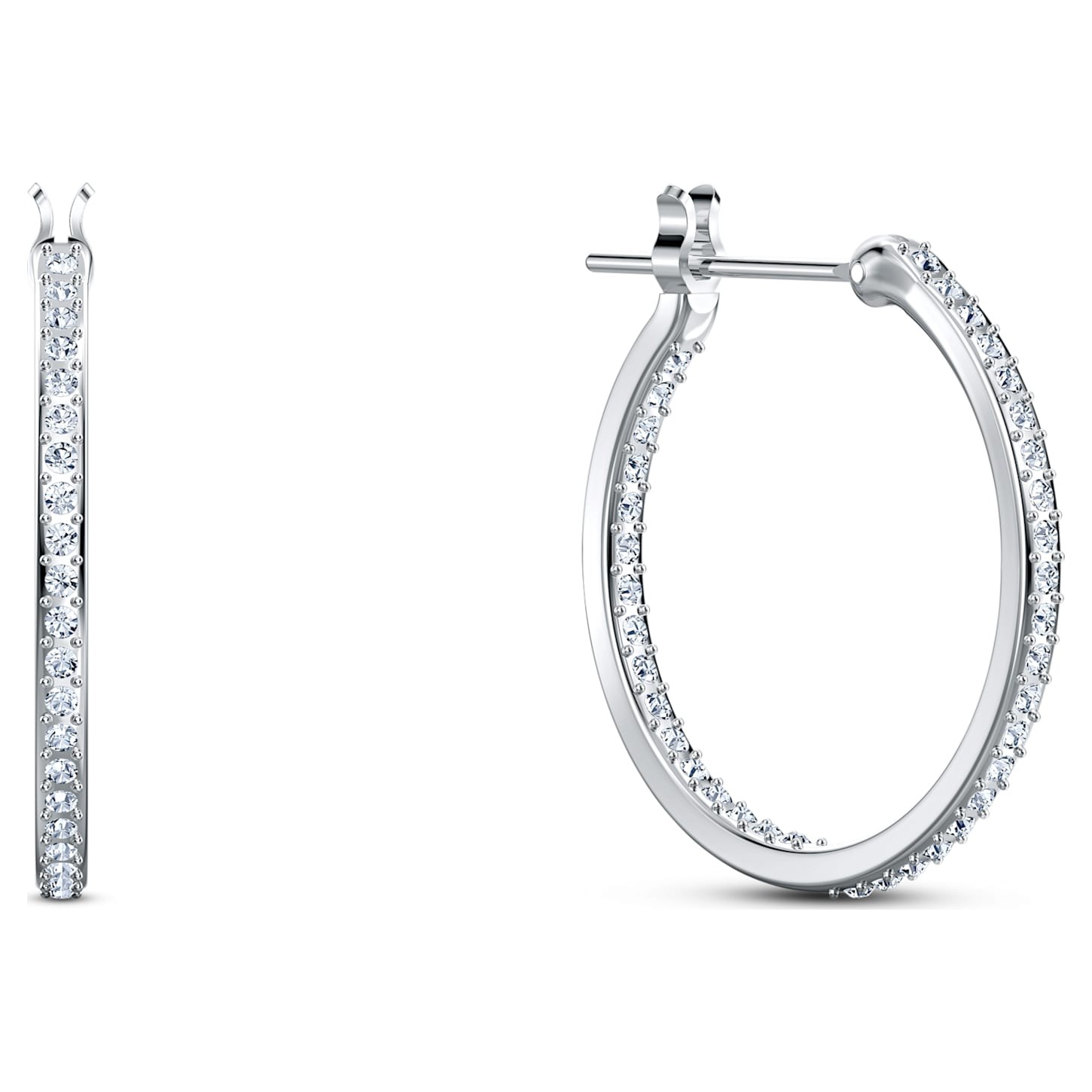Swarovski Spirit hoop pierced earrings Aqua, Rhodium plated