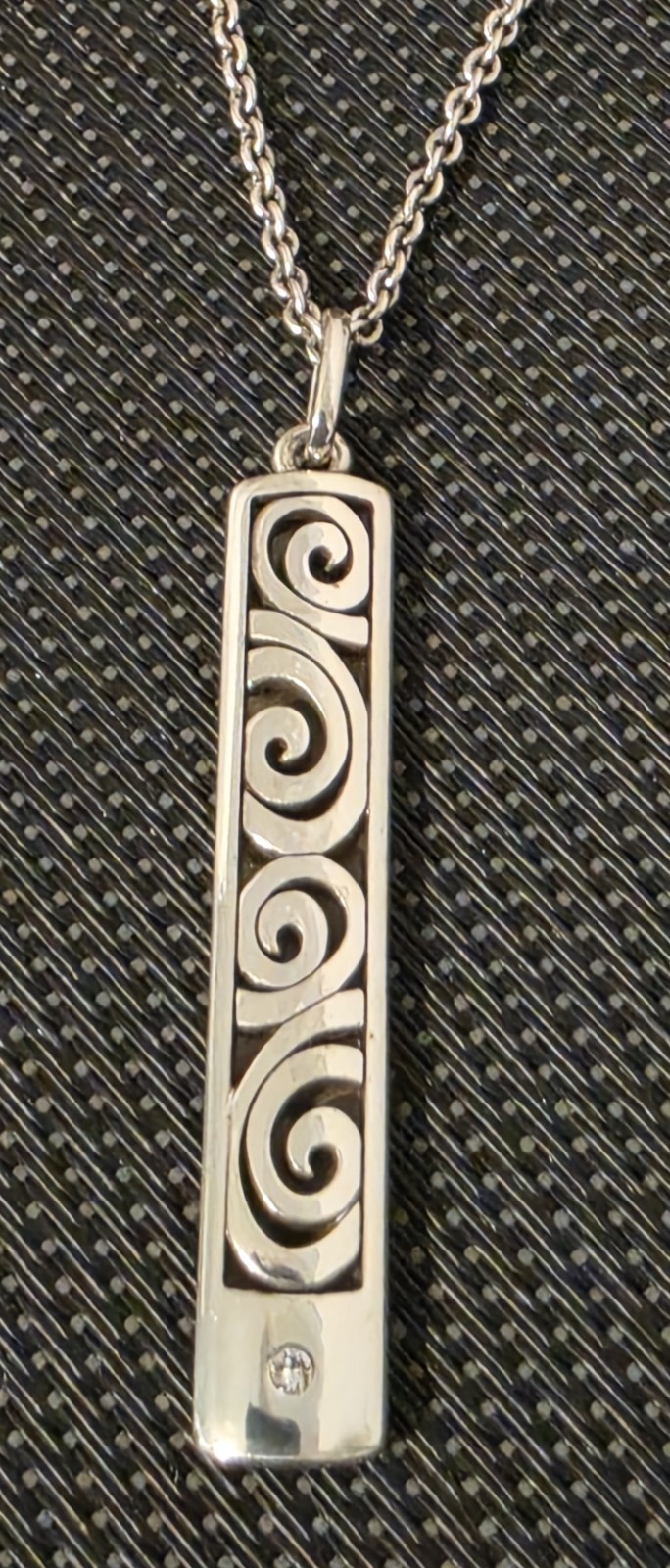Brighton Contempo Ice Reversible Bar Necklace Scrollwork Crystal Silver Tone 20″