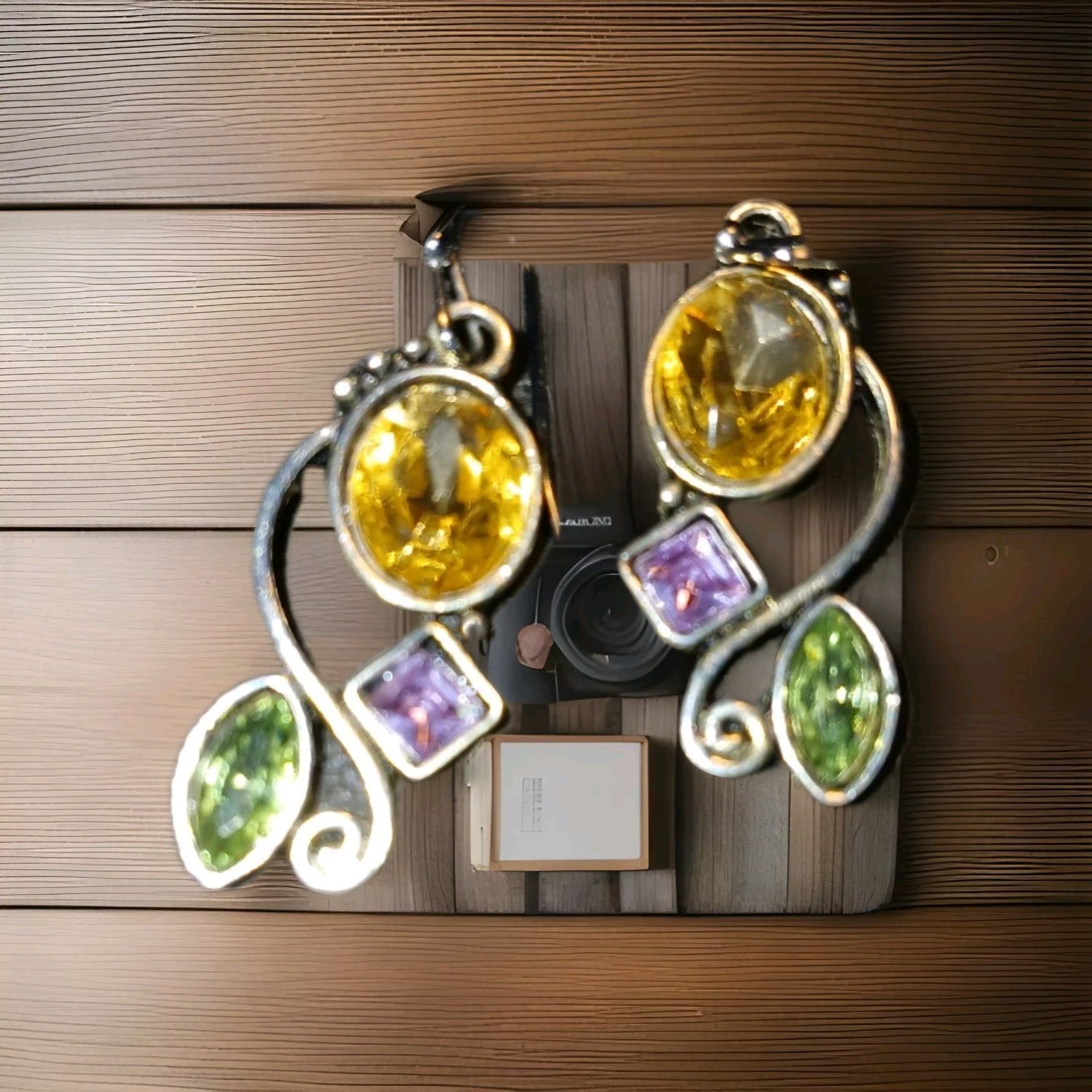 Earrings 1″ Multicolor Gem Stones. Dangle. Teens,adults, Sterling