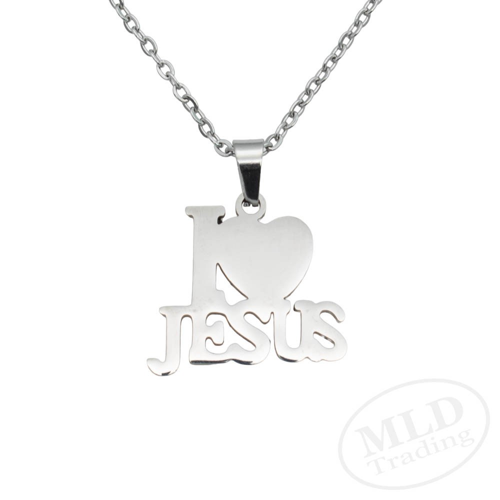 I LOVE JESUS Stainless Steel Pendant Necklace & Earrings Set – Christian Jewelry