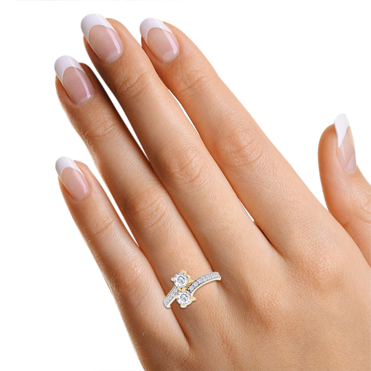 Us Two Stone Round Simulated 1.00Ct Solitaire Ring in 14K Yellow Gold Plated 925