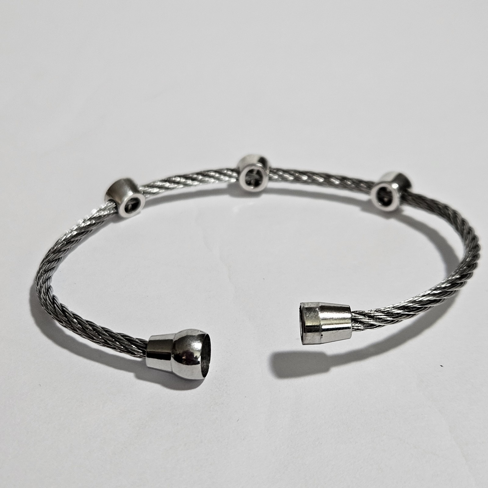 CZ 925 Sterling Silver and Stainless Steel Rope Bracelet Bangle 8 Inch Length