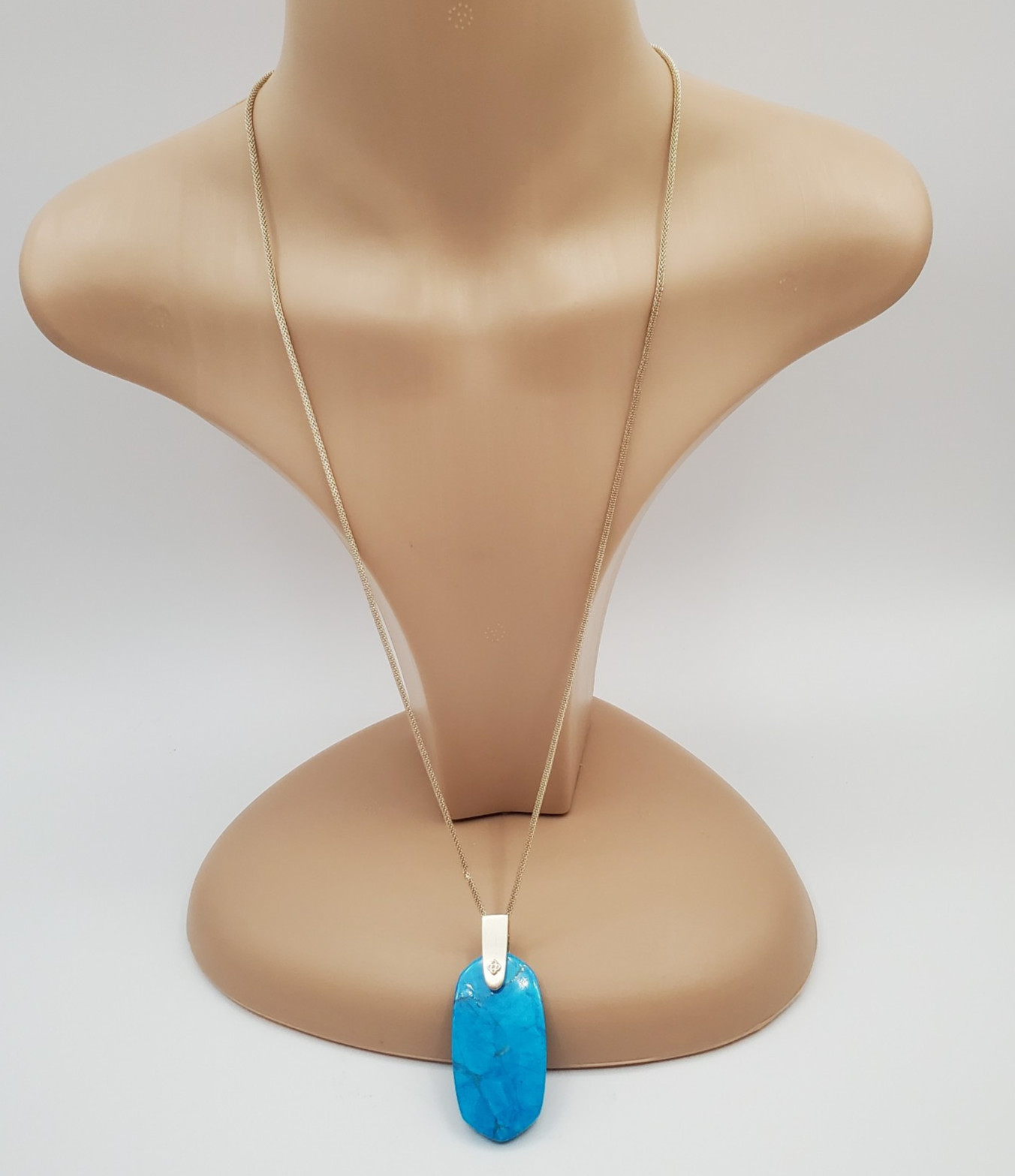 Kendra Scott Necklace 30in Gold Plate Aqua Howlite Inez Pendant Back Chip READ