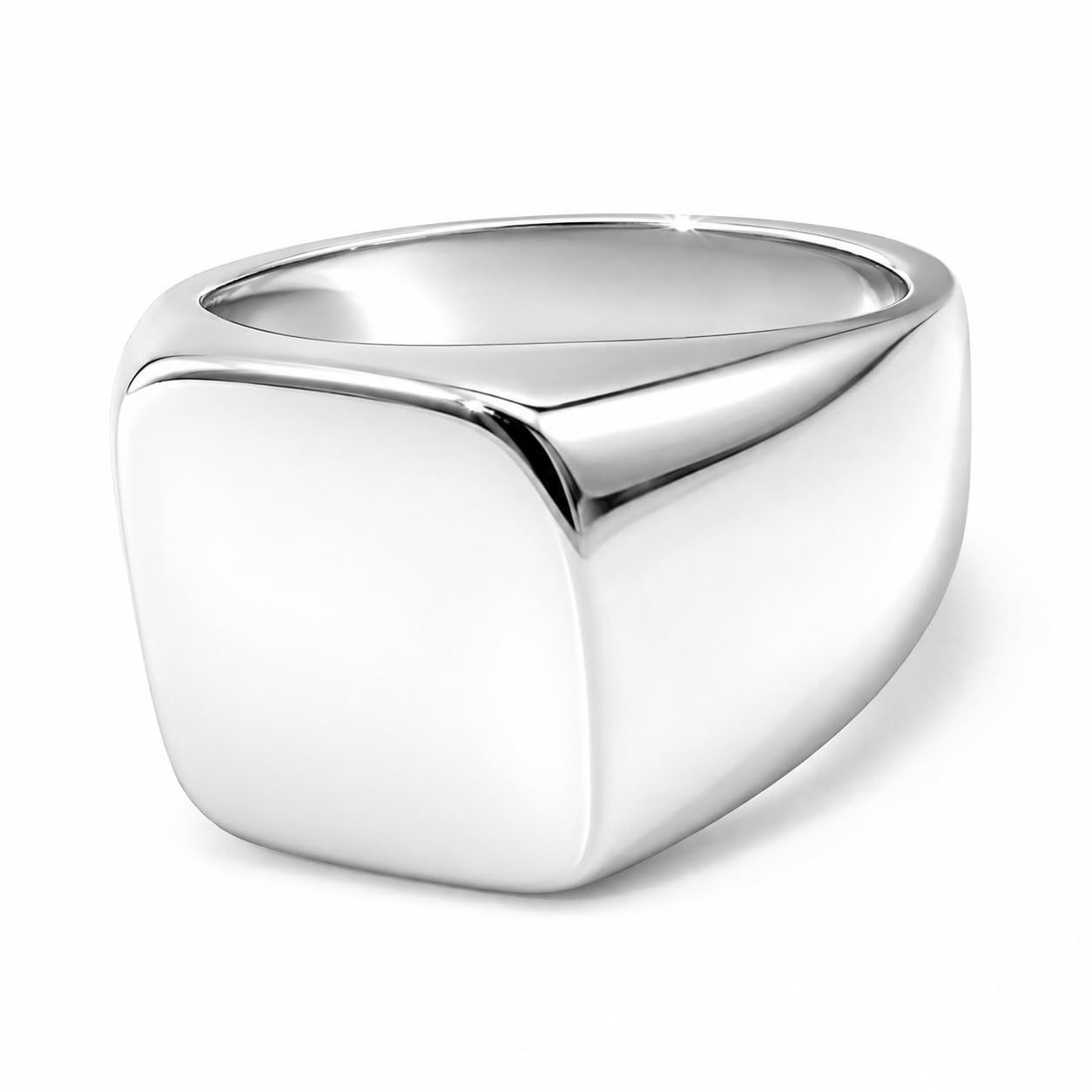 Minimalist 18K White Gold Plated Signet Ring, Polished Daily Accessory, Size 7-9