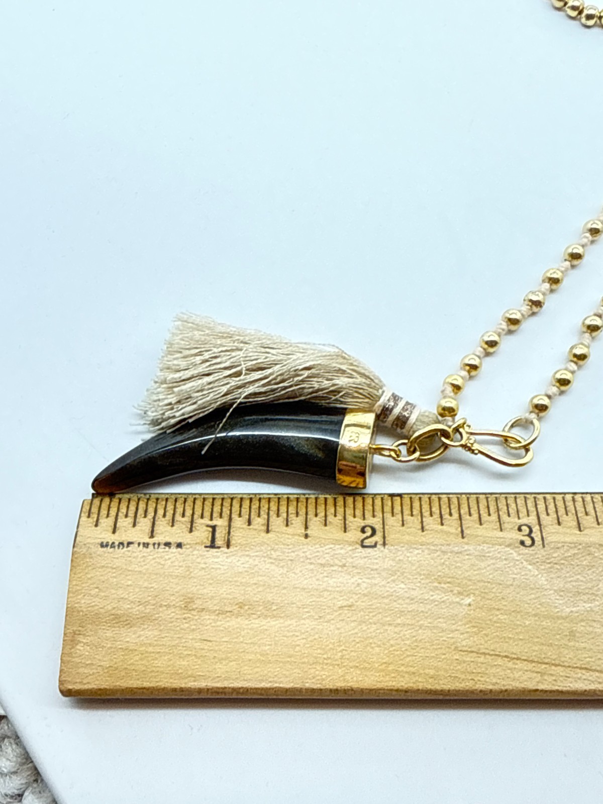Banana Republic Beaded Necklace silk Tassel brown lucite Tooth pendant