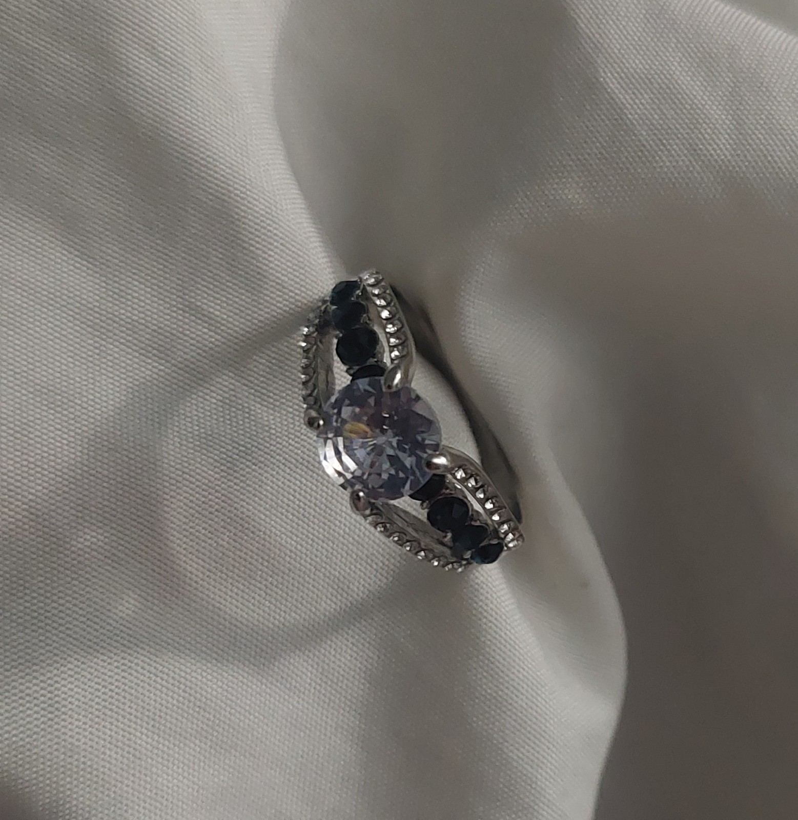 Size 10 Silver-color Imitation Blue Sapphire CZ Ring