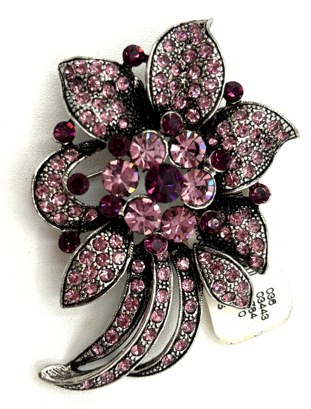 Express Crystal Floral Rhinestone Brooch PurplePink Silvertone Statement Pin NWT