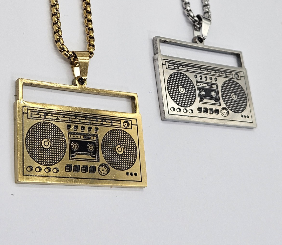 Retro Boombox Pendant Necklace – Music Theme Fashion Jewelry – Unisex Chain