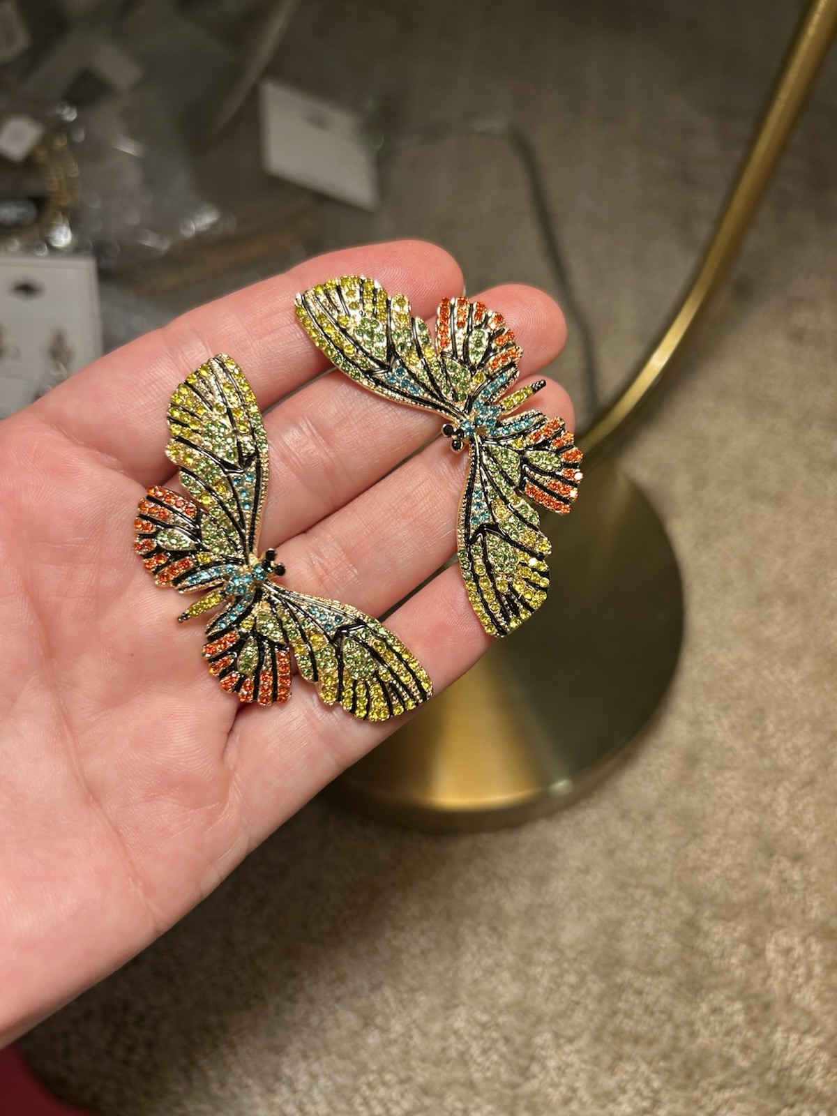 Multicolor Butterfly Wing Crystal Stud Earrings Rhinestone Nickel-Free