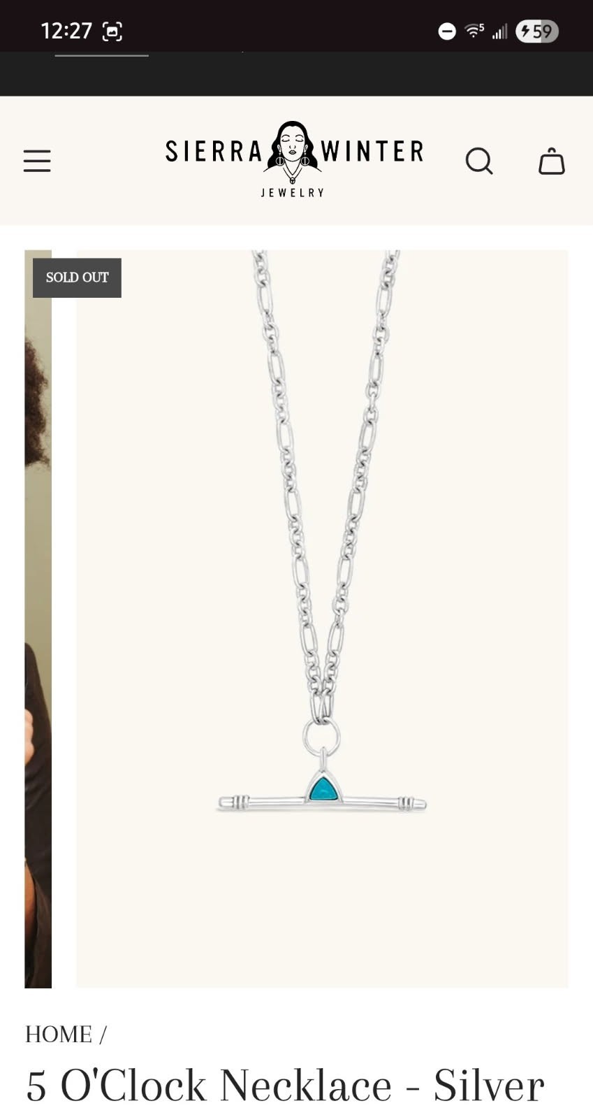 Sierra Winter Jewelry 5 O’Clock Necklace Sterling Silver Turqoise Onyx Brand New