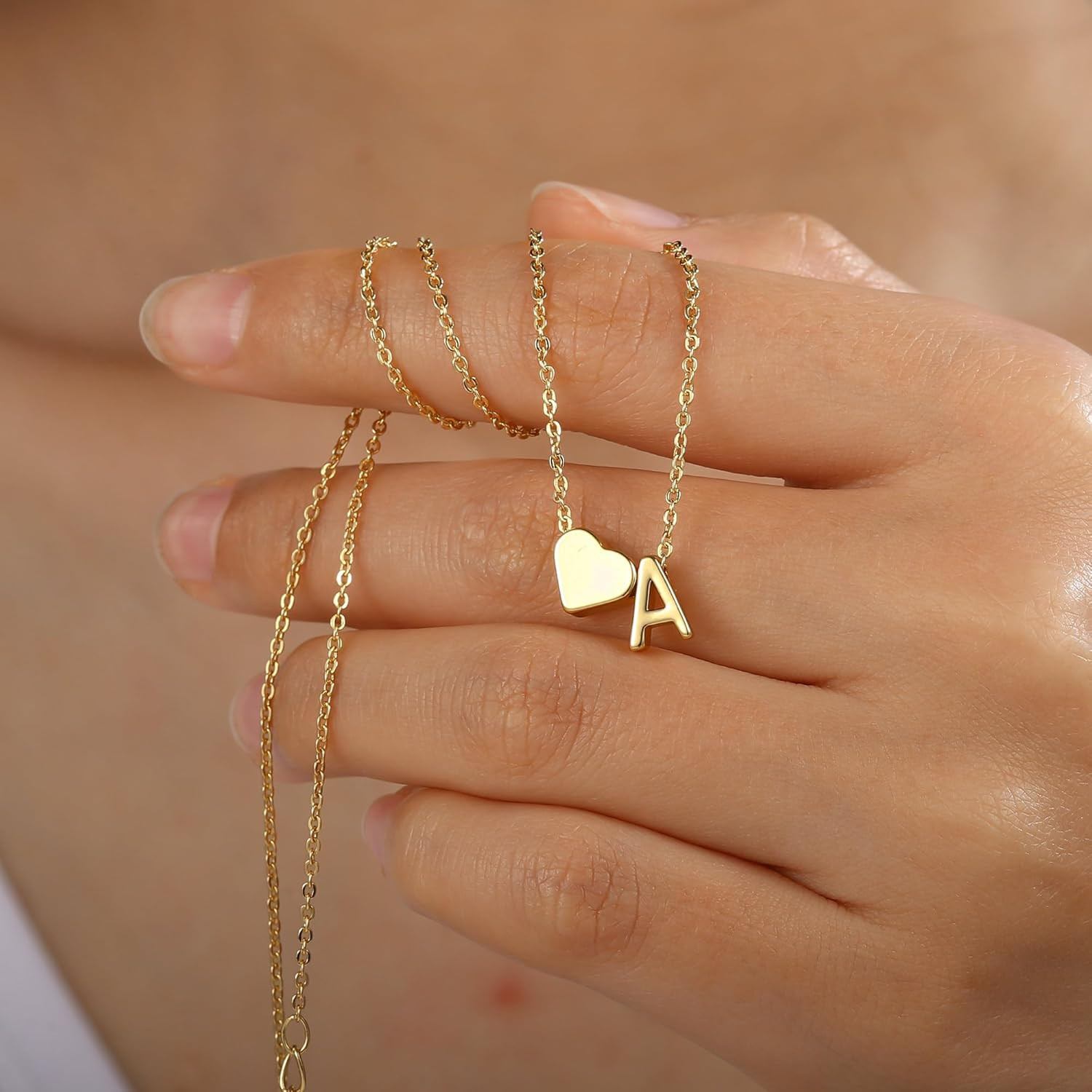 Heart Initial Necklace for Women Teen Girls – 18K Gold Plated Letter A-Z Pendant