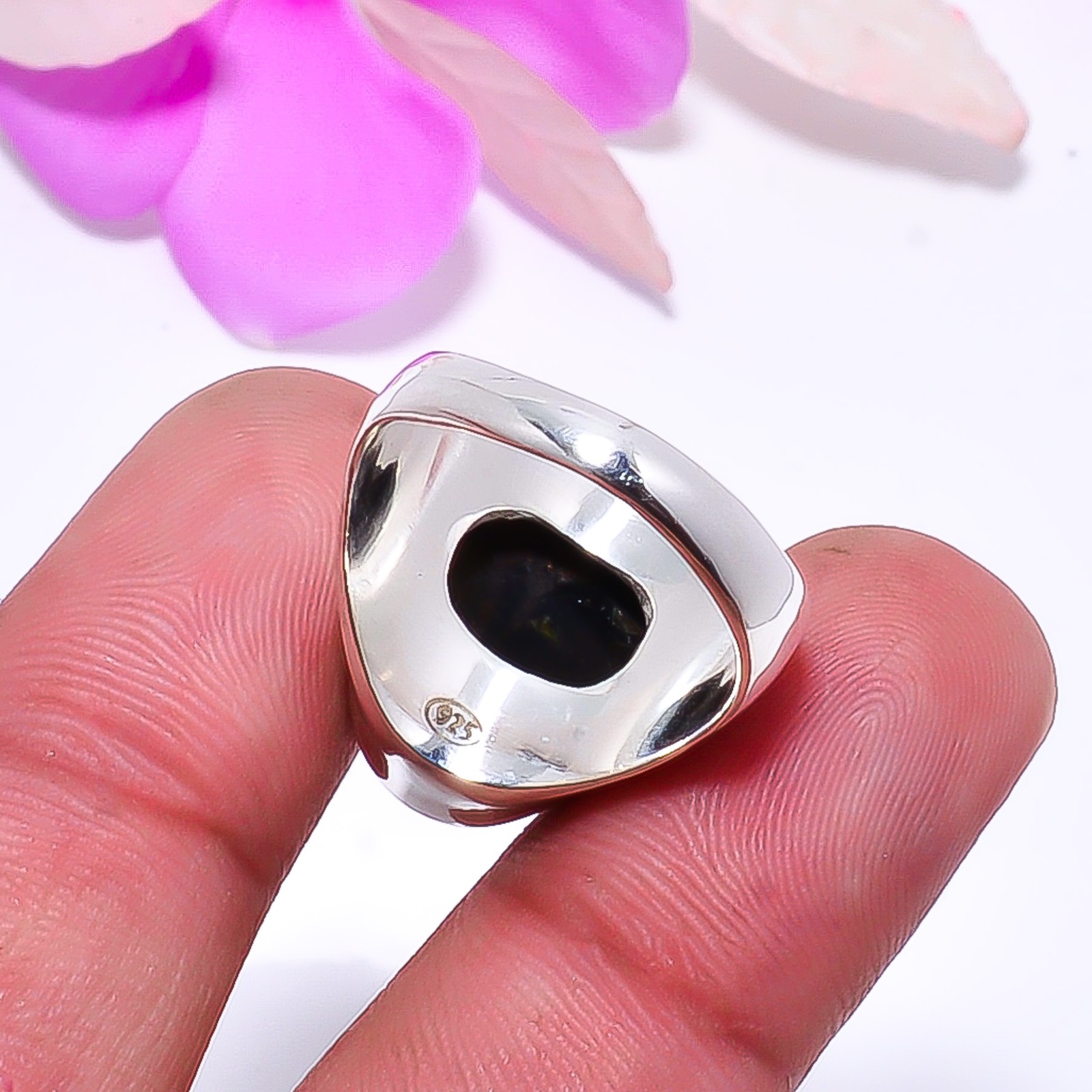 Copper Black Obsidian 925 Sterling Silver Ring S.8 R11526