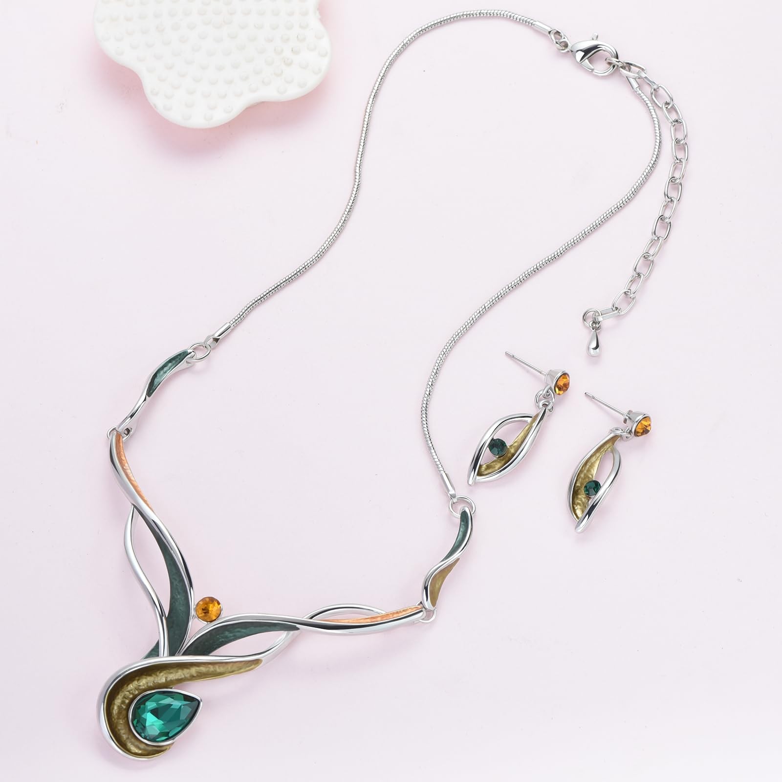 Vintage ‘s Costume Statement Necklace Earrings Jewelry Set for Prom Wedding P…