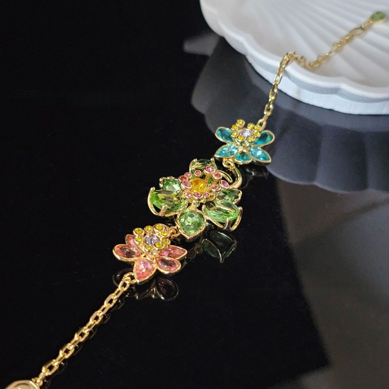 Idyllia Crystal Colorful Floral Necklace Bracelet Earrings Set Luxury Jewelry