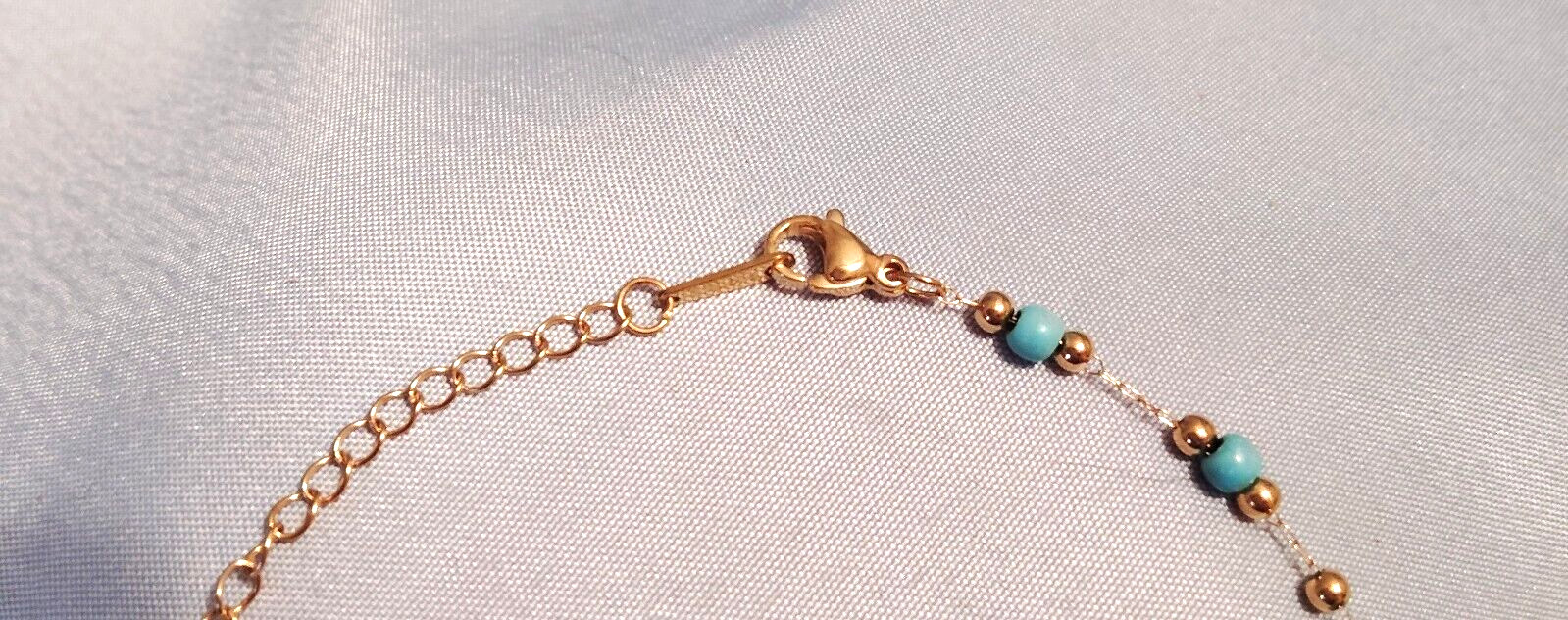 18K Gold Plated Stainless Steel Simulated Turquoise Bead Bracelet 9in Women
