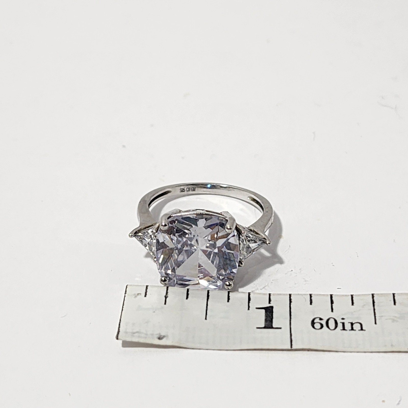 Sterling Silver 925 Cushion Cut CZ Engagement/Promise Rhinestone Ring Size9/19mm