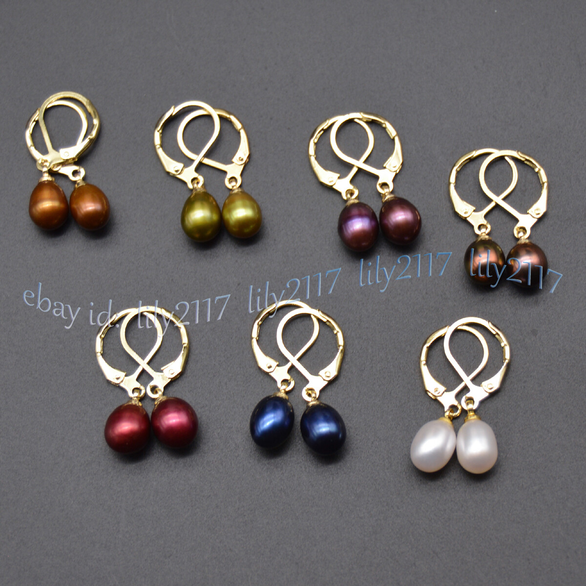 Multicolor 7-8mm Natural Freshwater Rice Pearl Dangle Gold Leverback Earrings