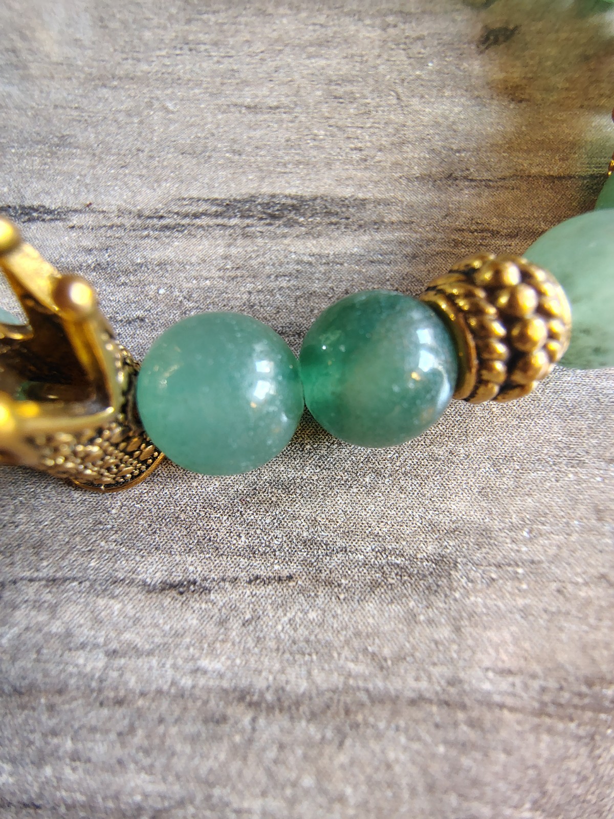 Energy Stone Bracelet Green Adventurine Gold Tone Crowns Casual Everyday Gift