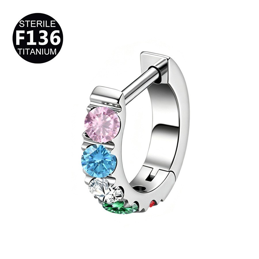 F136 Titanium Clicker 16G CZ Hinged Segment Ring Septum Daith Cartilage Piercing