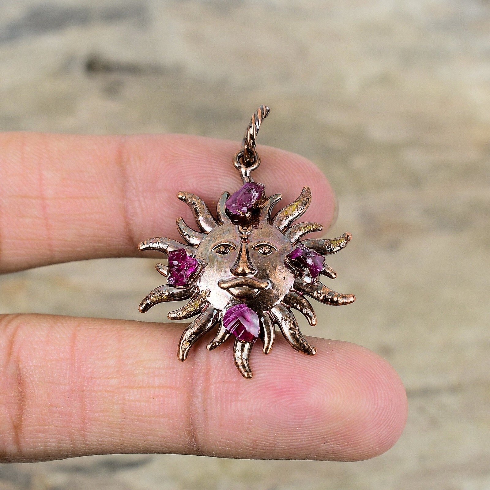 Pink Tourmaline Rough Electroformed And Sun Handcrafted Copper Ethnic Gift 1.69″