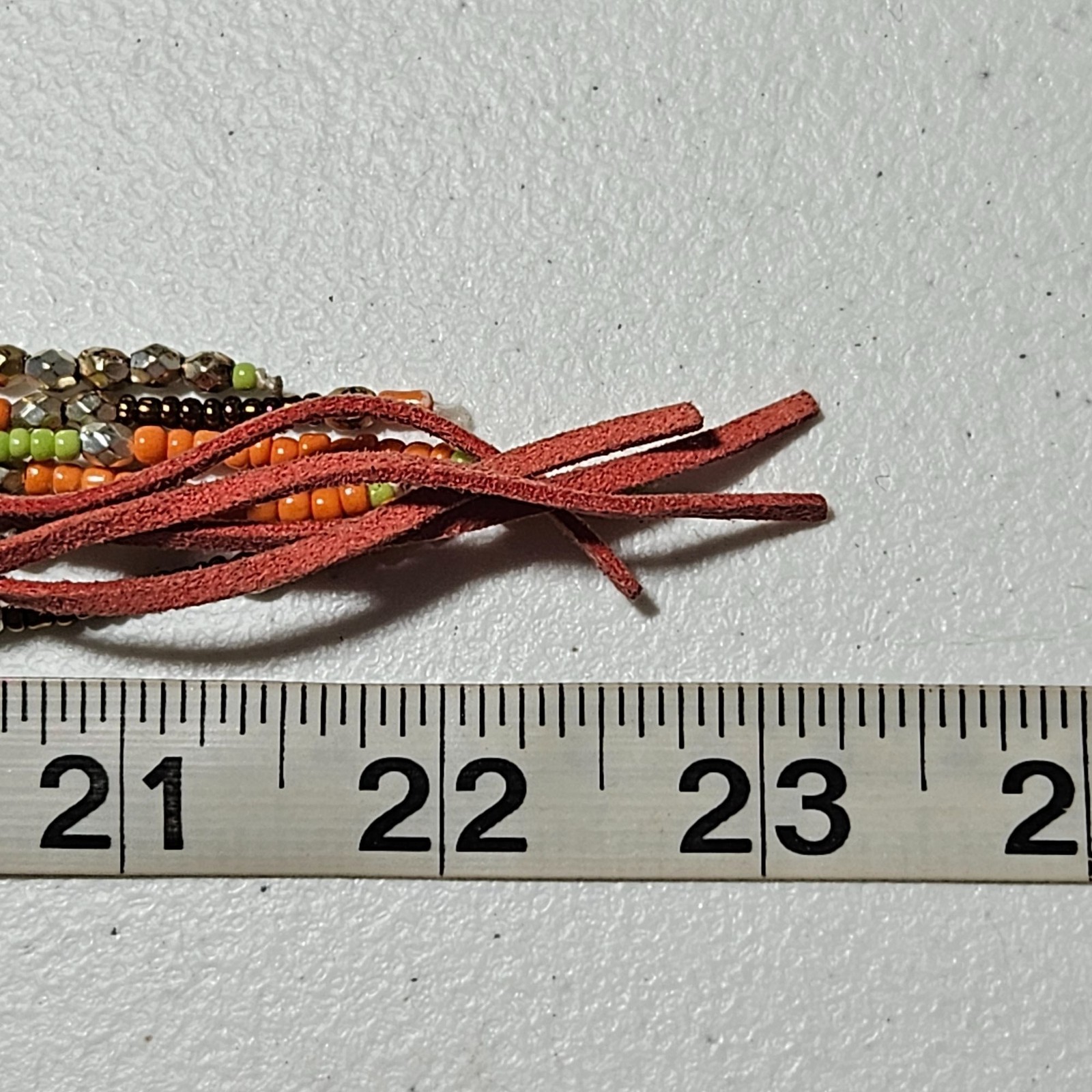 Bohemian Beaded Orange Leather Tassel Necklace Retro 60s 70s Fashion Jewelry