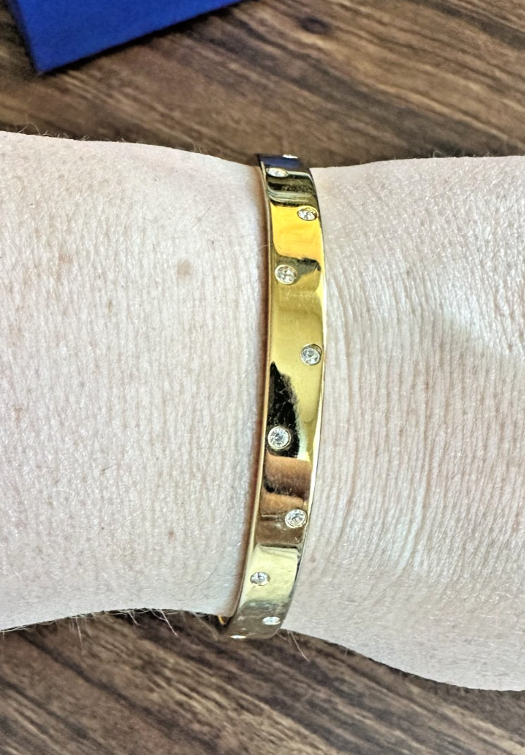 Authentic Swan Mark SWAROVSKI CRYSTAL gold tone BANGLE BRACELET Medium
