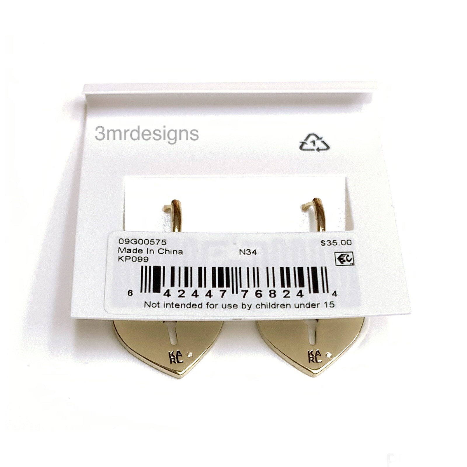 NWT Karl Lagerfeld HEART KEY HOLE 12-K Gold Plated Brass Drop Earrings