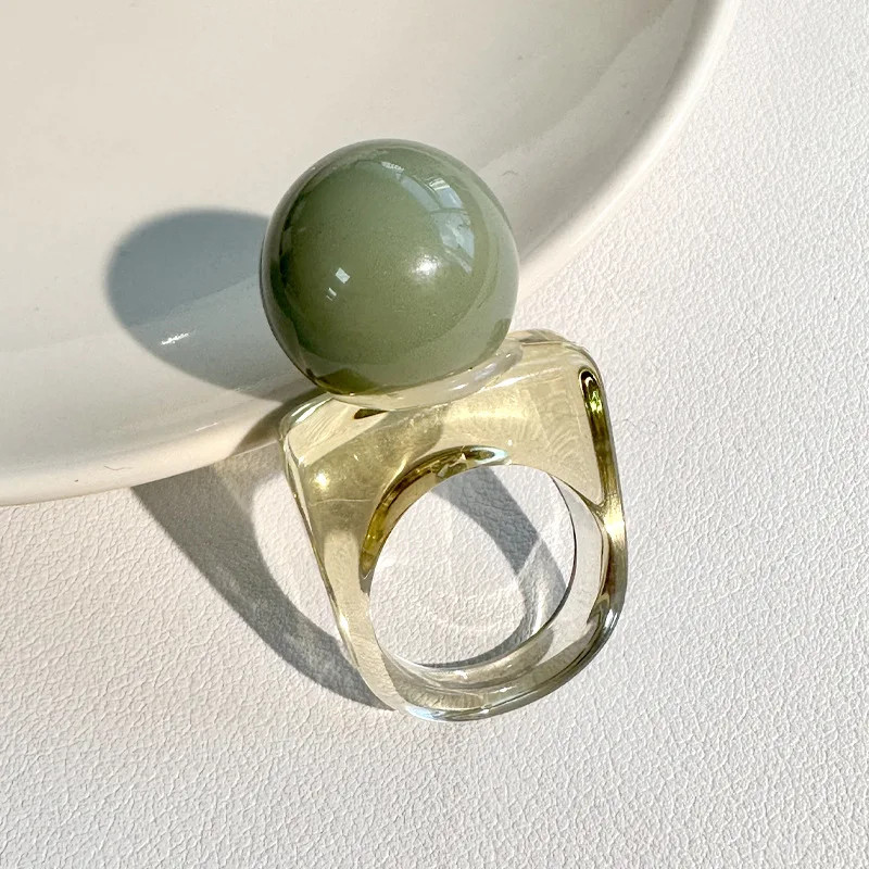 Resin Ball Shape Ring Chunky Geometric Adjustable Wedding Band Women Jewelry