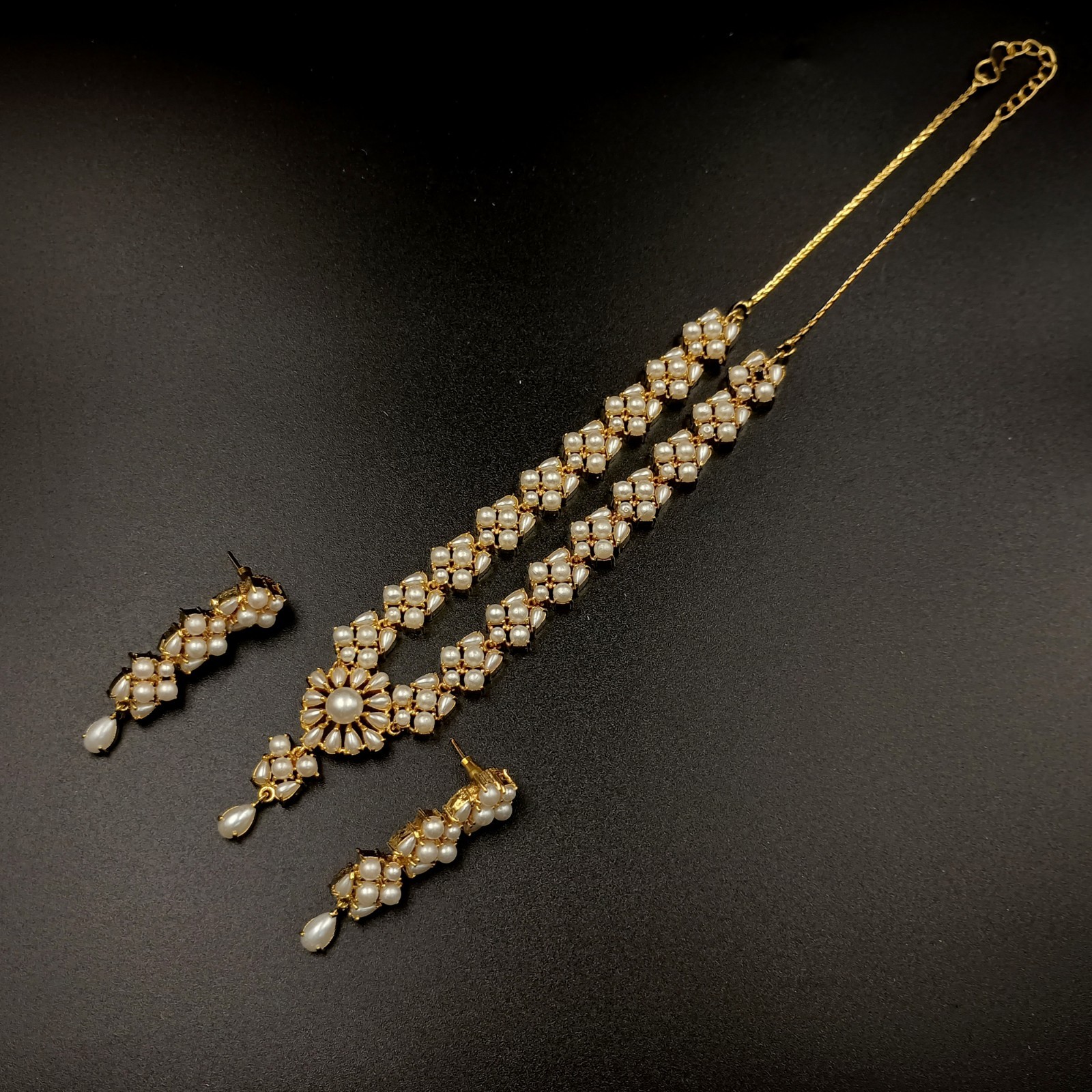 Vintage 22K Gold Plated Pearl Necklace Set Traditional Ethnic Statement Sets