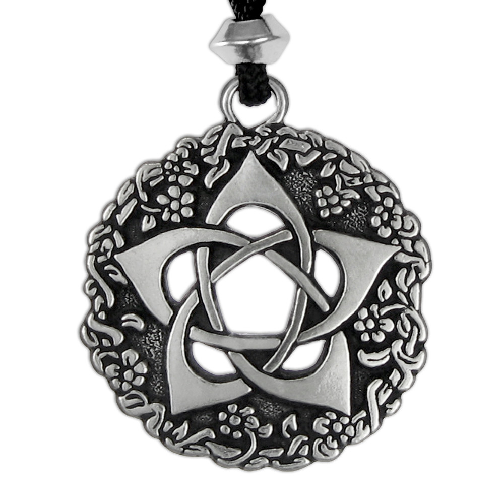 Pewter Pentacle of the Goddess Pentagram Flower Wicca Wiccan Witch Necklace