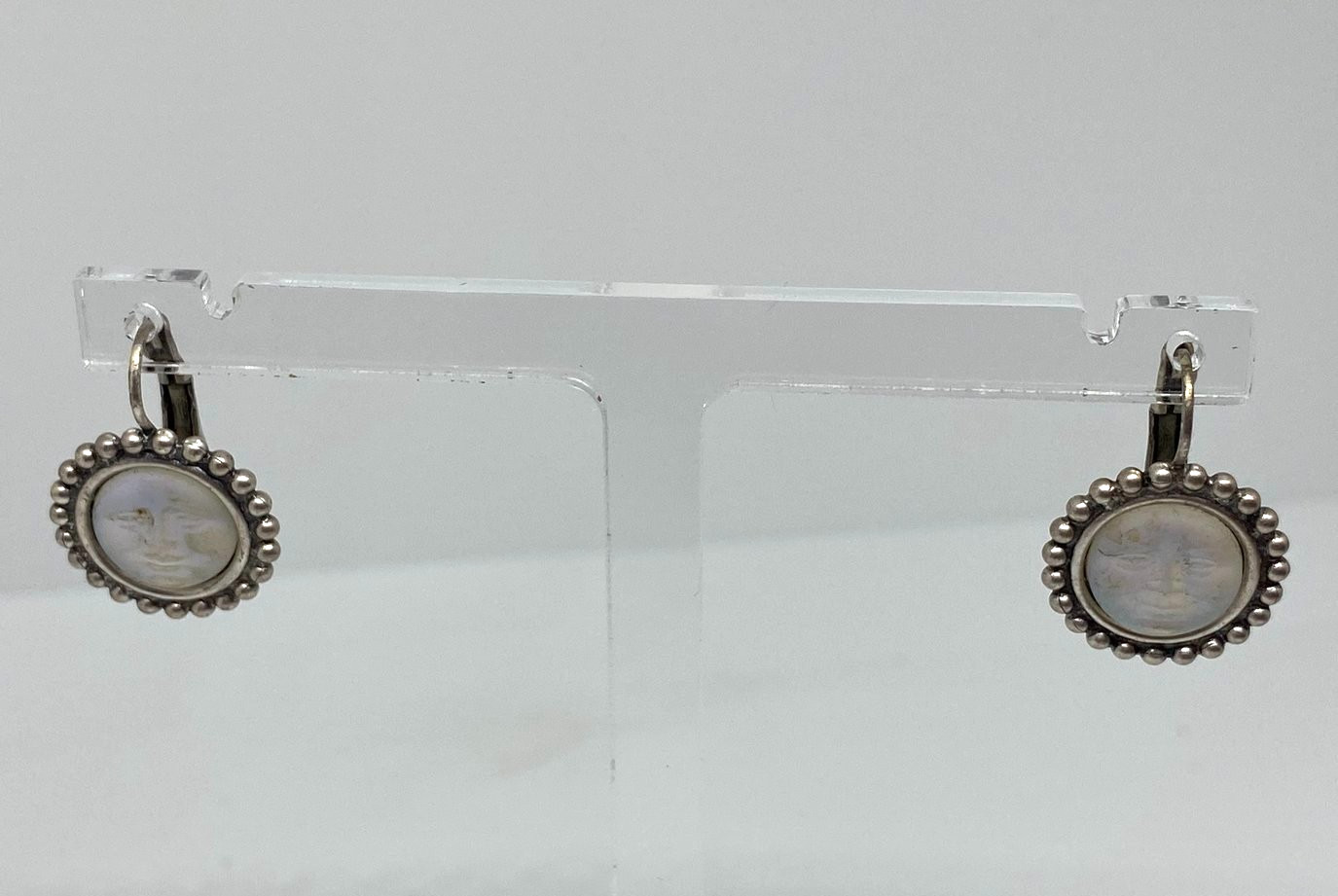 Kirks Folly Moon Face Earrings Iridescent Silvertone Leverback Signed Celestial