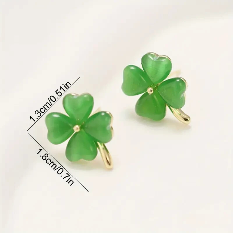 Lucky 4-Leaf Clover Synthetic Opal Stud Earrings Green St. Patrick’s Day Gift