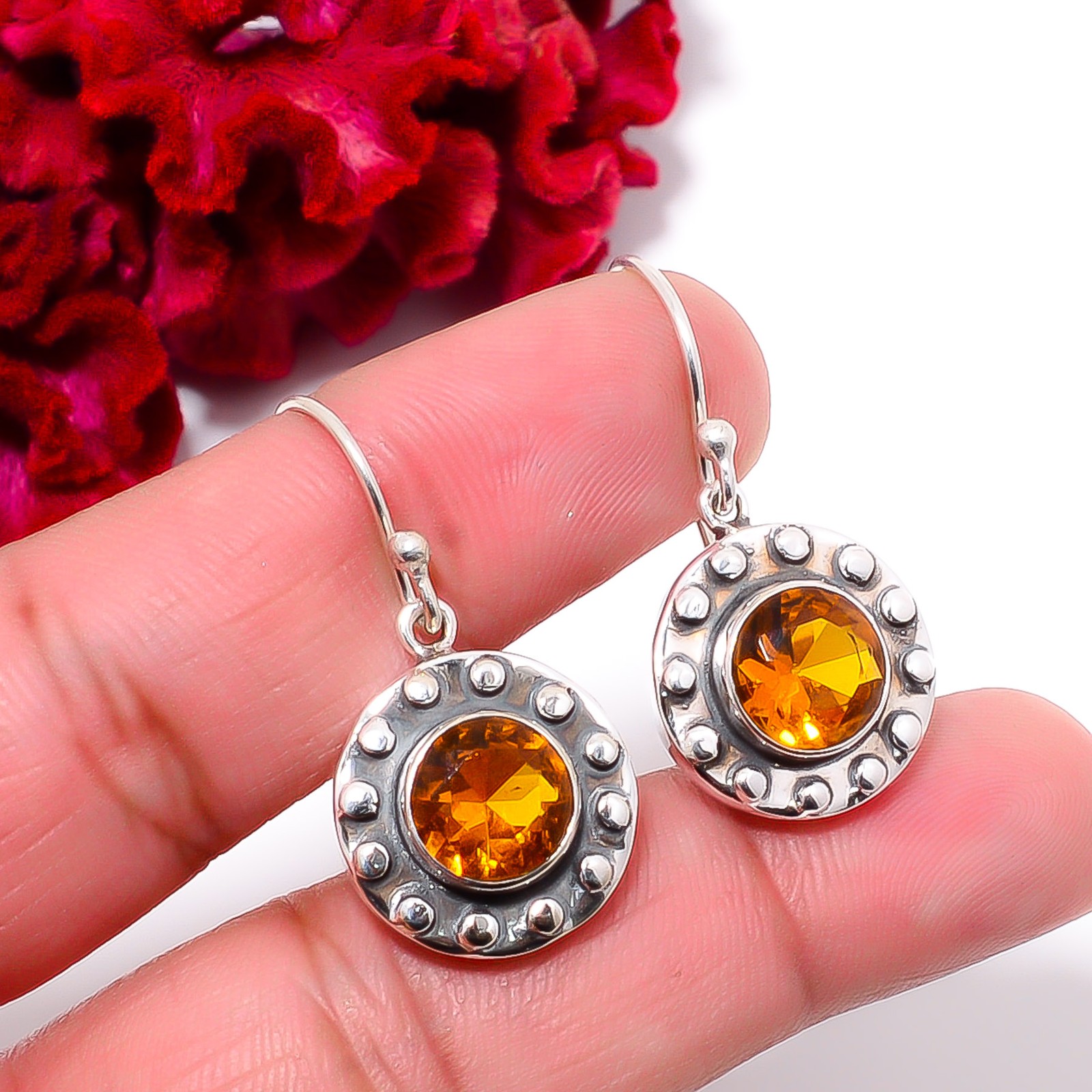Citrine Designer 925 Sterling Silver Earring 1.2″, Christmas Gift E94630