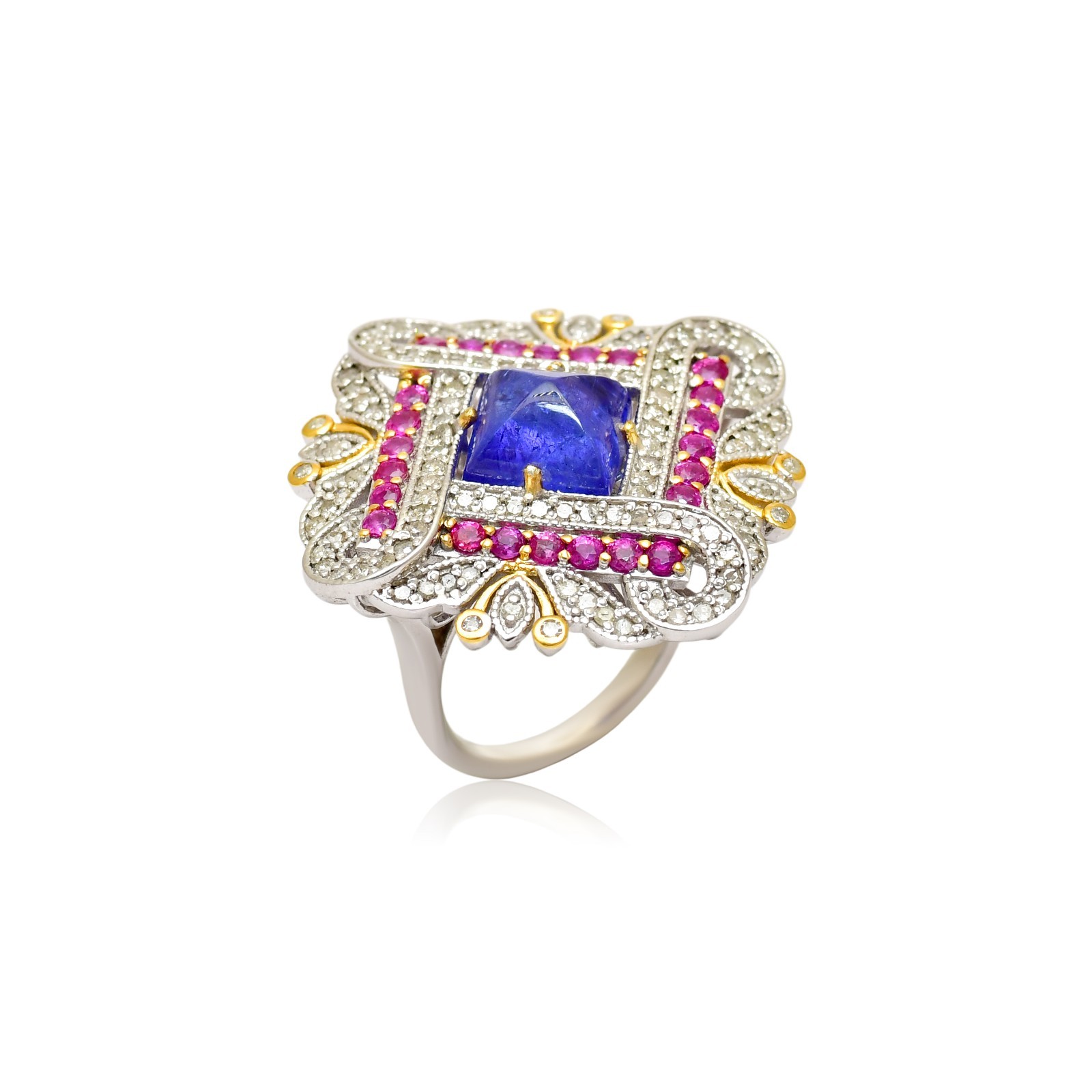 Ruby Diamond Ring,Tanzanite Pave Diamond Ring, Tanzanite Diamond Ring Jewelry